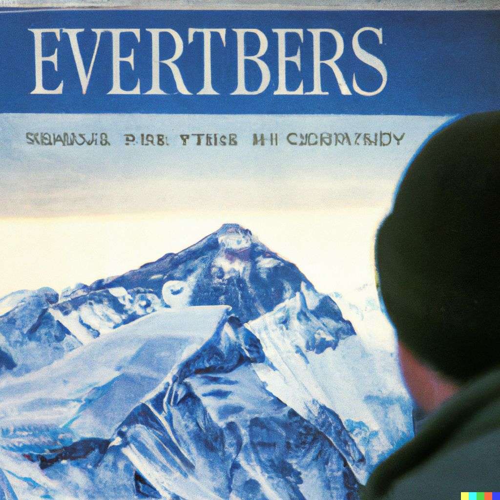 someone gazing at Mount Everest, front page of The New York Times, 2000